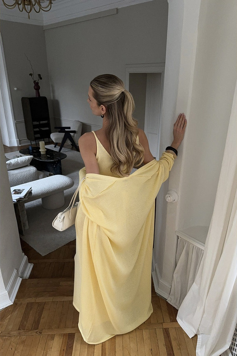 Soft Knit Cutout Tank Dress Long Sleeve Cardigan Two Piece Set