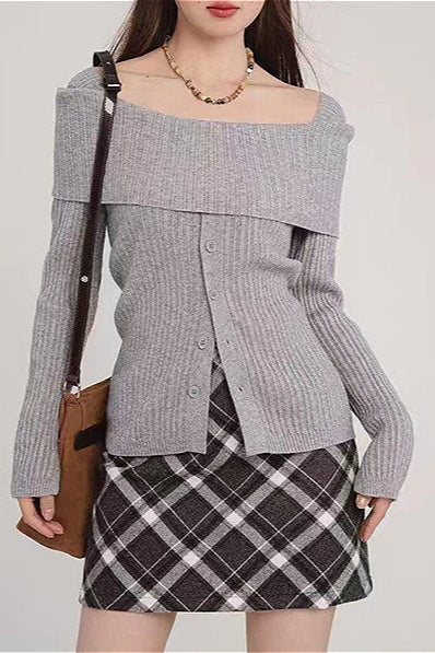 Soft Off-Shoulder Loose Irregular Knit Top