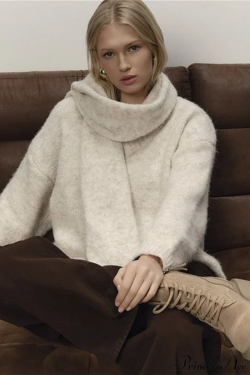 Soft Wool Crew Neck Loose Slouchy Sweater White / M