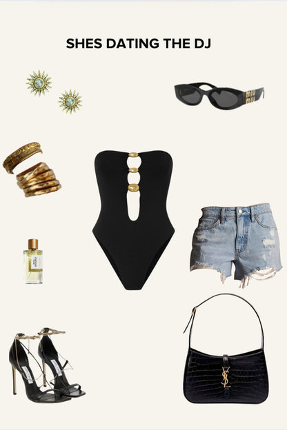 Back view of the black swimsuit showing the silhouette and fit.