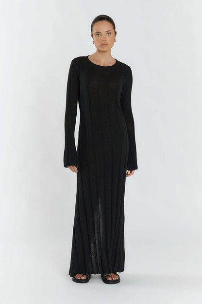 Solid A Line Maxi Sweater Dress S / Black