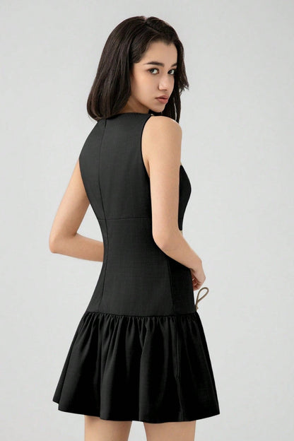 Solid Color Bow Sleeveless Mini Dress