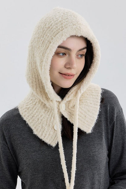 Solid Color Button-Down Balaclava One-Piece Knitted Warm Hat