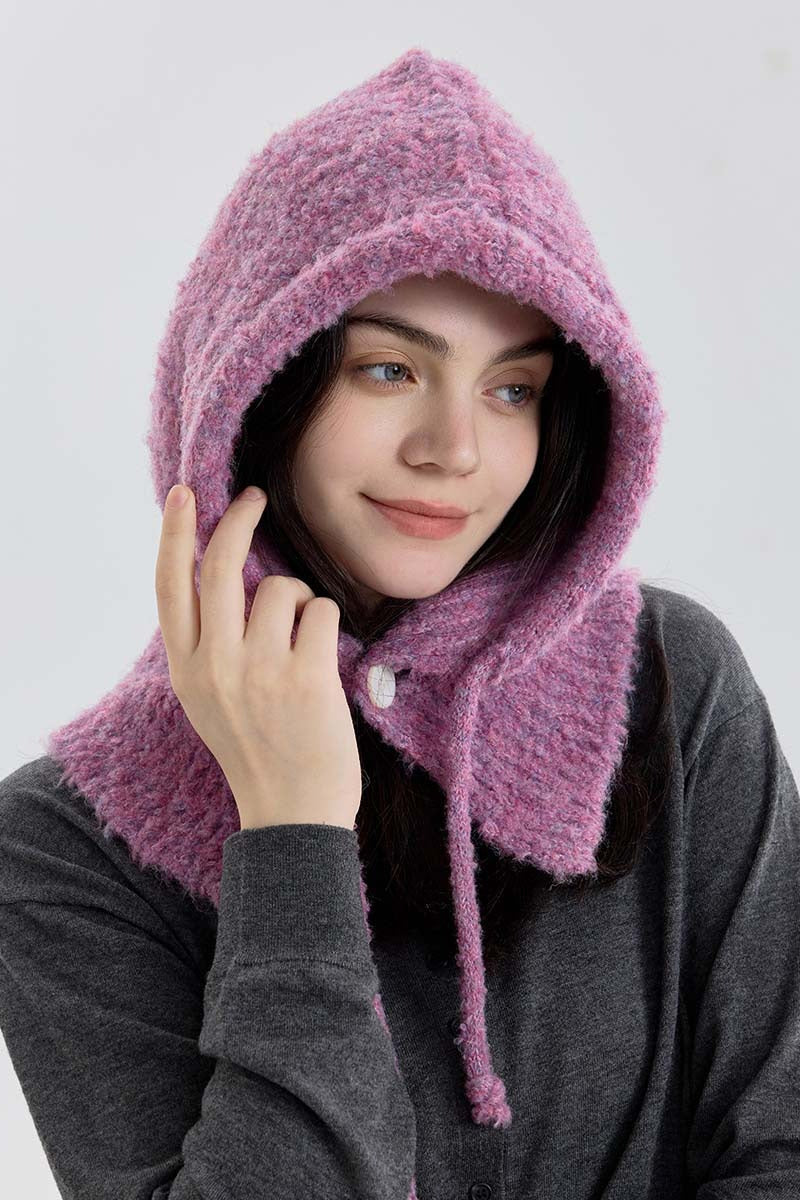 Solid Color Button-Down Balaclava One-Piece Knitted Warm Hat
