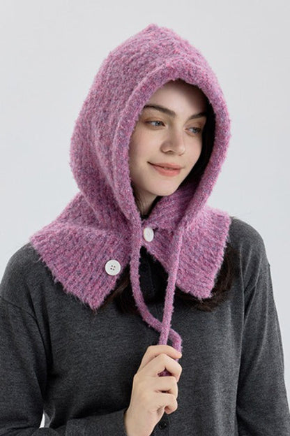 Solid Color Button-Down Balaclava One-Piece Knitted Warm Hat
