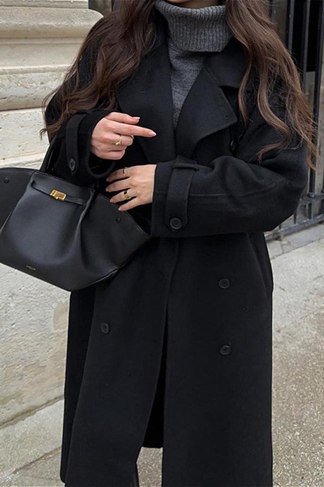 Solid Color Longline Elegant Long Sleeve Overcoat