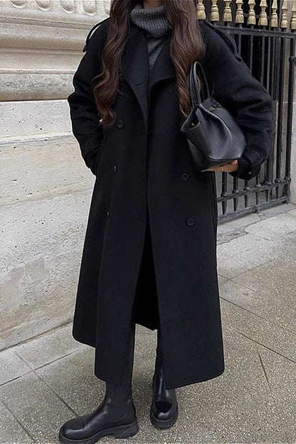 Solid Color Longline Elegant Long Sleeve Overcoat
