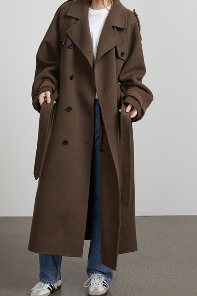 Solid Color Longline Elegant Long Sleeve Overcoat
