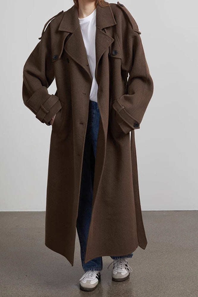 Solid Color Longline Elegant Long Sleeve Overcoat