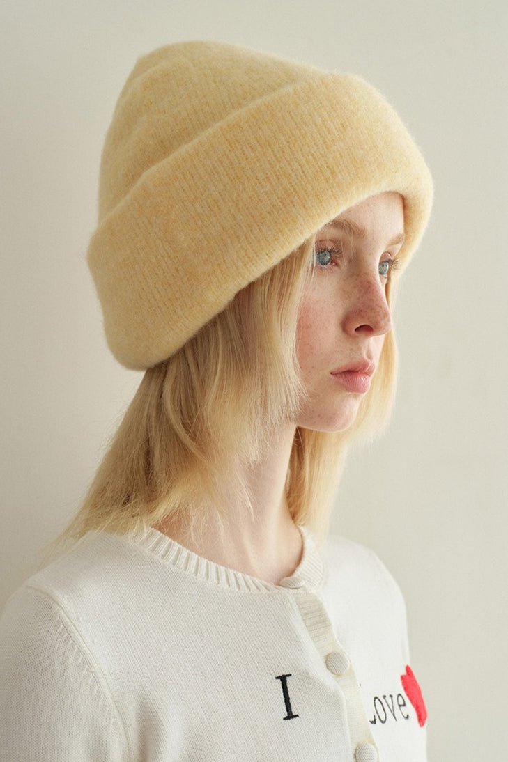 Solid Color Wool Blend Double Layer Seamless Thick Knitted Hat