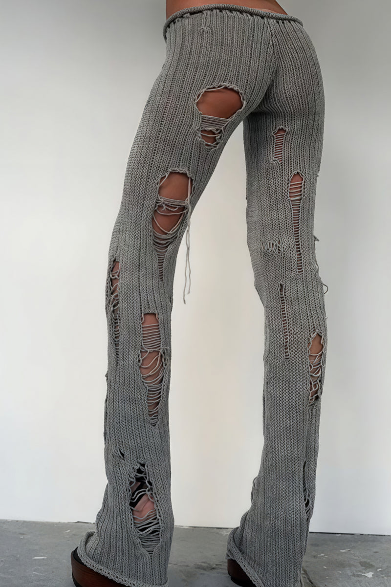 Solid Cutout Distressed Slim Edgy Pants