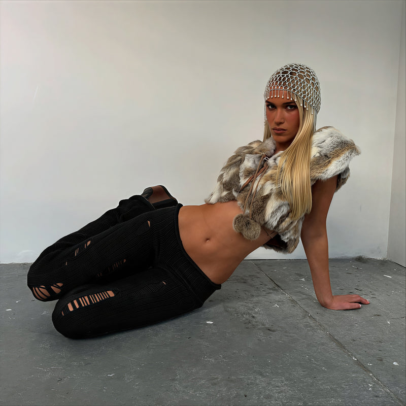 Solid Cutout Distressed Slim Edgy Pants