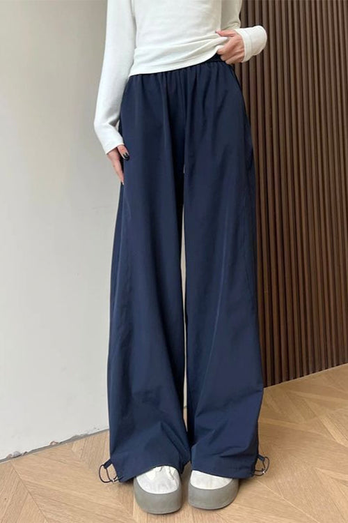 Solid Elastic Wide-Leg Sporty Pants