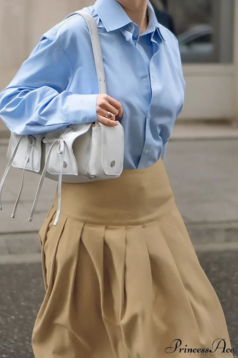 Solid High Waist Pleated Maxi Skirt