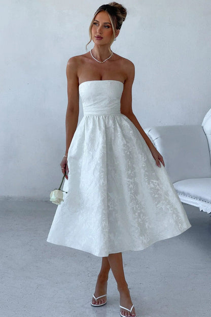 Solid Jacquard Strapless A-Line Party Dress