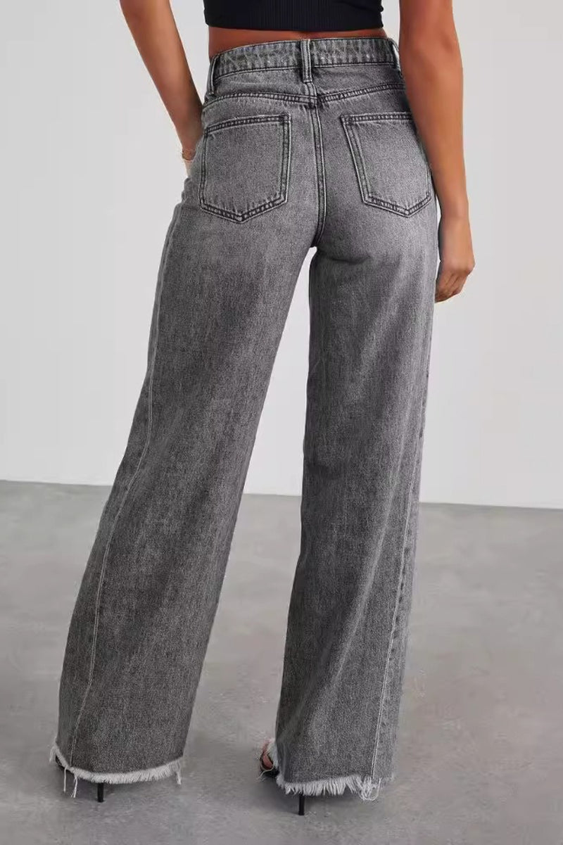 Solid Minimalist Washed Wide Leg Jeans
