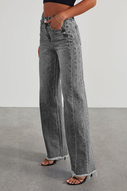 Solid Minimalist Washed Wide Leg Jeans