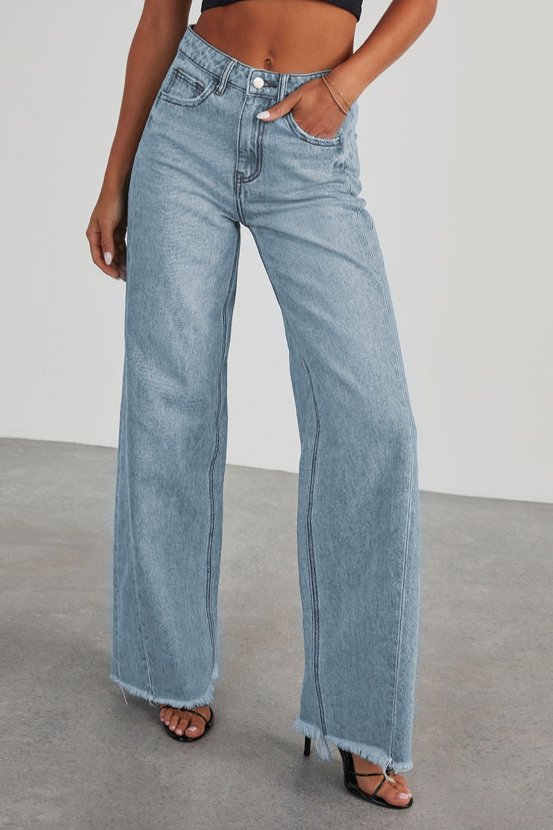Solid Minimalist Washed Wide Leg Jeans
