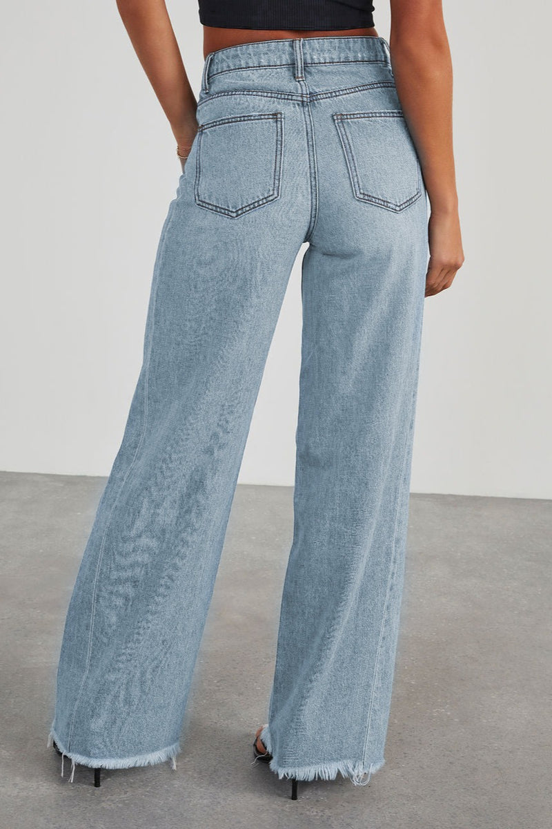 Solid Minimalist Washed Wide Leg Jeans