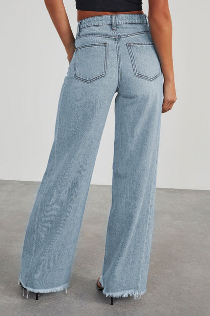 Solid Minimalist Washed Wide Leg Jeans
