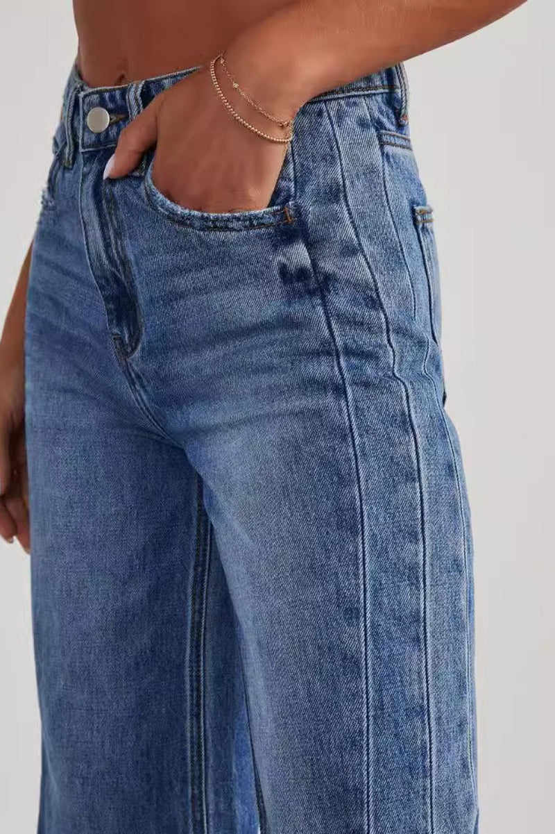 Solid Minimalist Washed Wide Leg Jeans