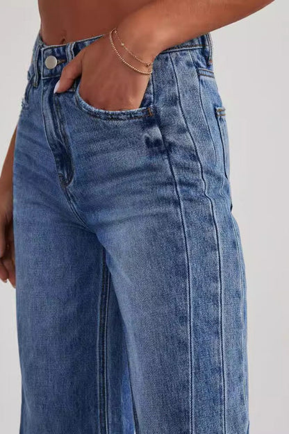 Solid Minimalist Washed Wide Leg Jeans