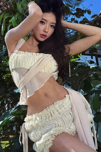 Solid Seersucker Slim Chic Cami Shorts Two Piece Set