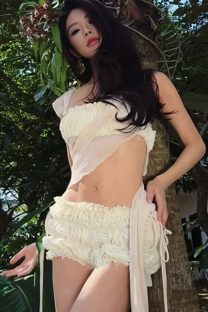 Solid Seersucker Slim Chic Cami Shorts Two Piece Set