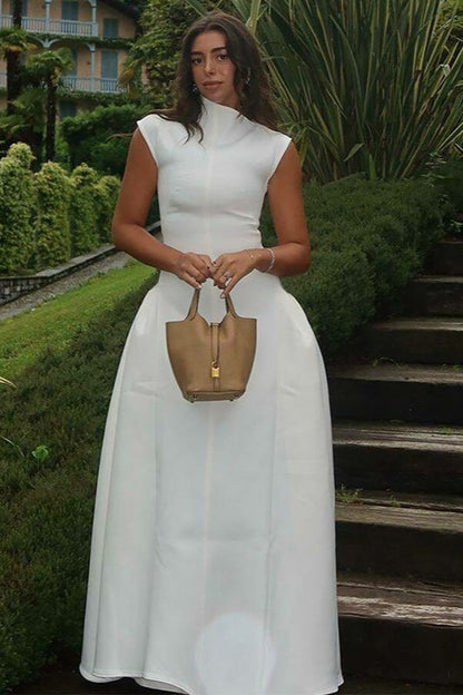 Solid Sleeveless Ruched Waist Elegant Dress
