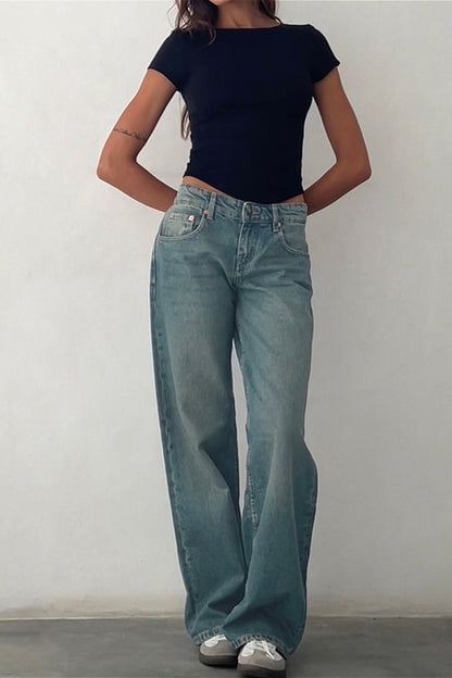 Solid Stretch Straight Leg Jeans