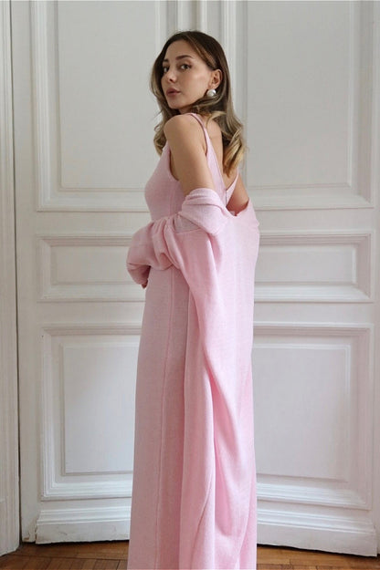 Solid V Neck Cotton Knit Bodycon Two Piece Set