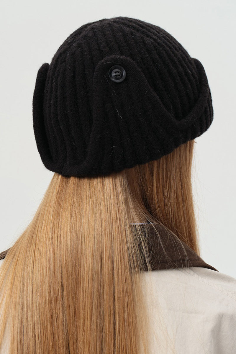 Solid Wool Blend Irregular Button Knitted Hat