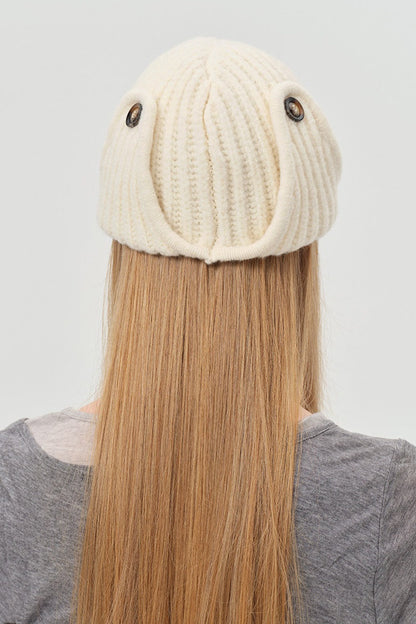 Solid Wool Blend Irregular Button Knitted Hat