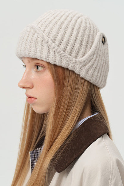 Solid Wool Blend Irregular Button Knitted Hat