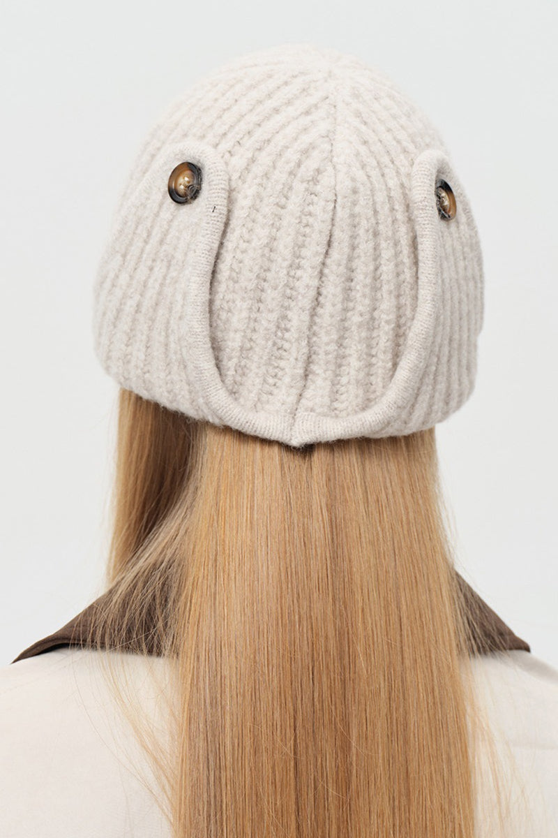 Solid Wool Blend Irregular Button Knitted Hat