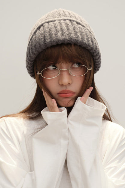 Solid Wool Blend Irregular Button Knitted Hat