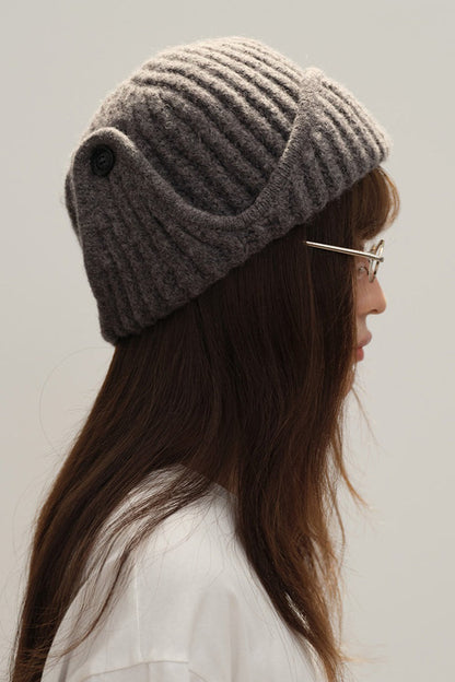 Solid Wool Blend Irregular Button Knitted Hat