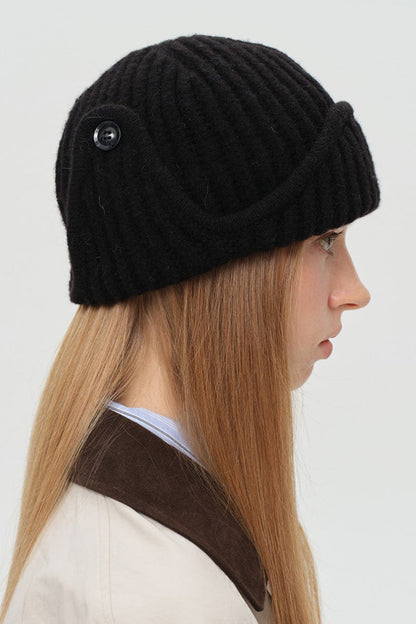Solid Wool Blend Irregular Button Knitted Hat