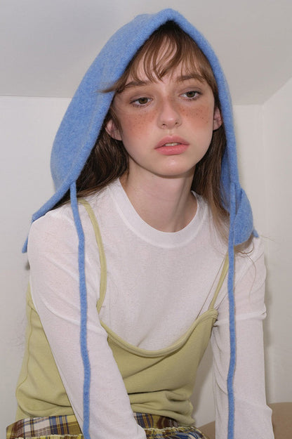 Solid Wool Drawstring Oversized Knitted Balaclava Hat