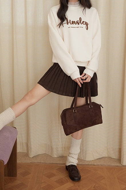 Solid Wool Pleated High Waist Skirt