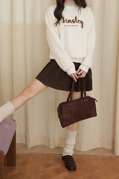 Solid Wool Pleated High Waist Skirt