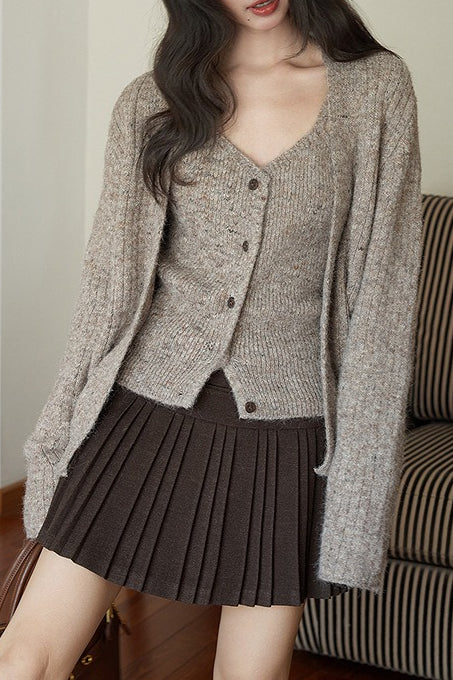 Solid Wool Pleated High Waist Skirt
