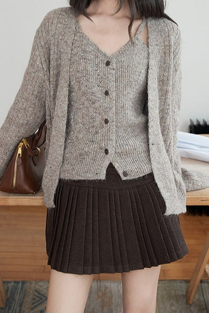 Solid Wool Pleated High Waist Skirt