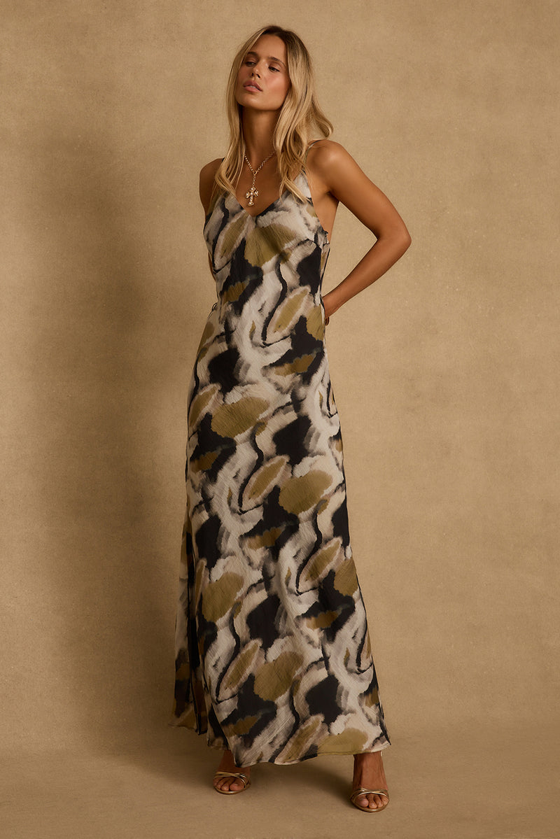 Solmar Olive Abstract Maxi Dress