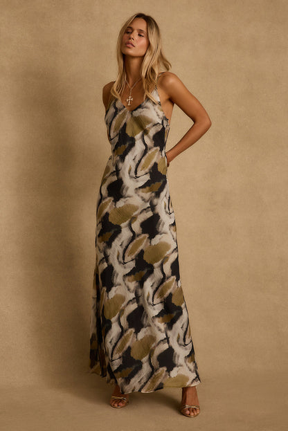 Solmar Olive Abstract Maxi Dress
