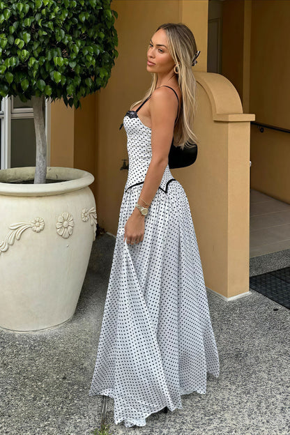 Spaghetti Strap Lace Polka Dot Maxi Dress