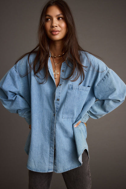 Full-length view of the shirt showing the drape and movement.