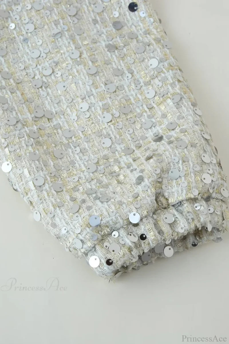 Stand Collar Sequin Long Sleeve Jacket