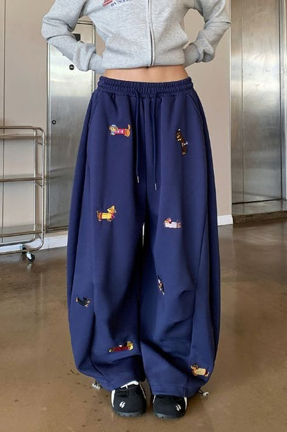Street Style Embroidered Baggy Pants