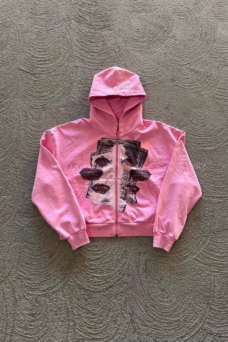 Street Style Rhinestone Print Hoodie